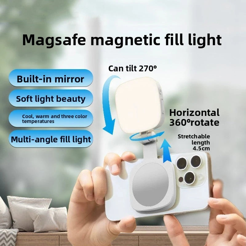 MagSafe Magnetic LED Fill Light & Makeup Mirror for Smartphones