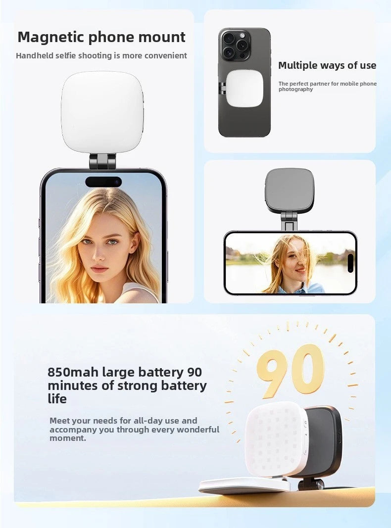MagSafe Magnetic LED Fill Light & Makeup Mirror for Smartphones