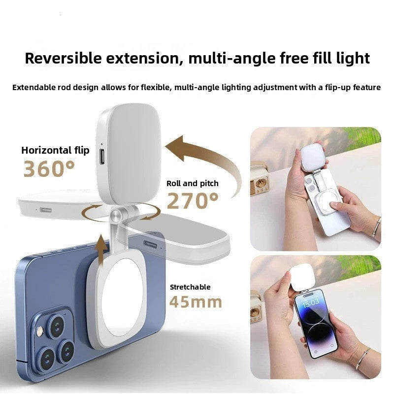 MagSafe Magnetic LED Fill Light & Makeup Mirror for Smartphones