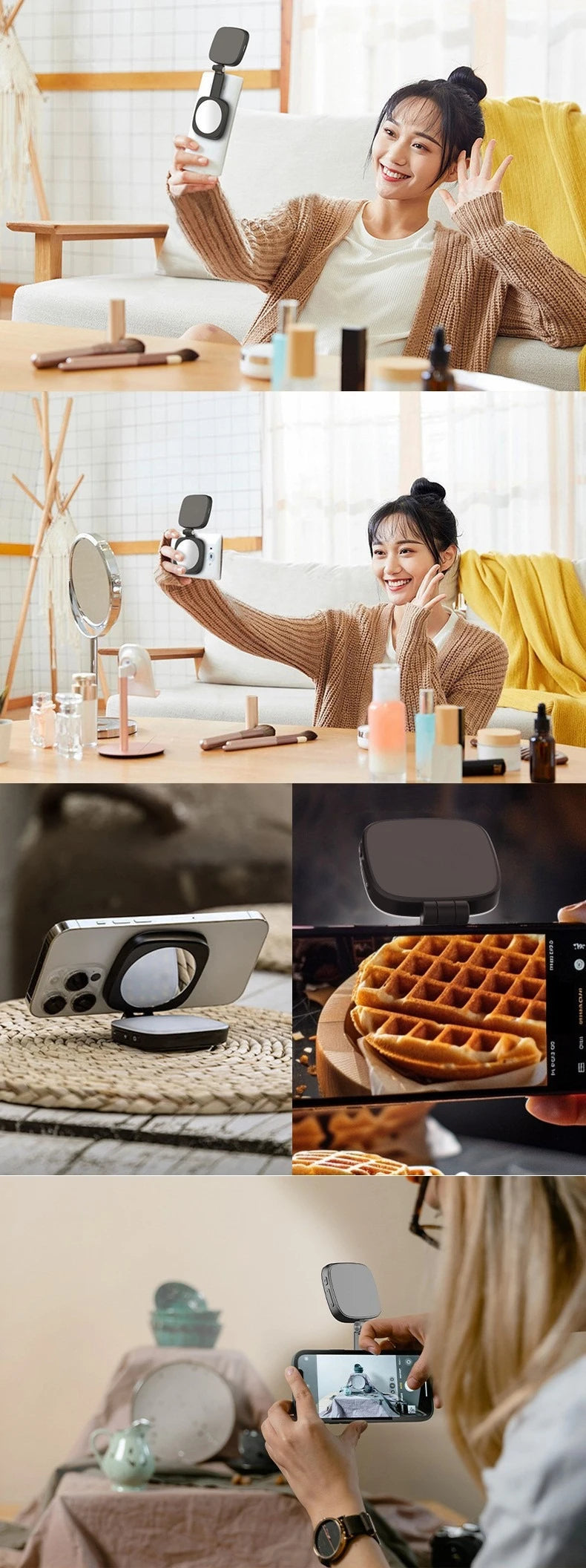 MagSafe Magnetic LED Fill Light & Makeup Mirror for Smartphones